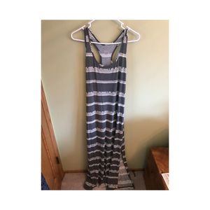 Grey tribal print stripe maxi dress